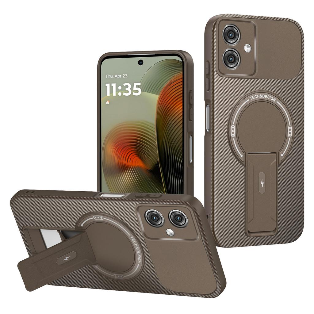 For Motorola Moto G55 5G Case Carbon Fiber Texture PC + TPU Phone Cover with Kickstand