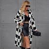 2025 New Faux Fur Coat Women's Mid To Long Black and White Checkered Women's Coat