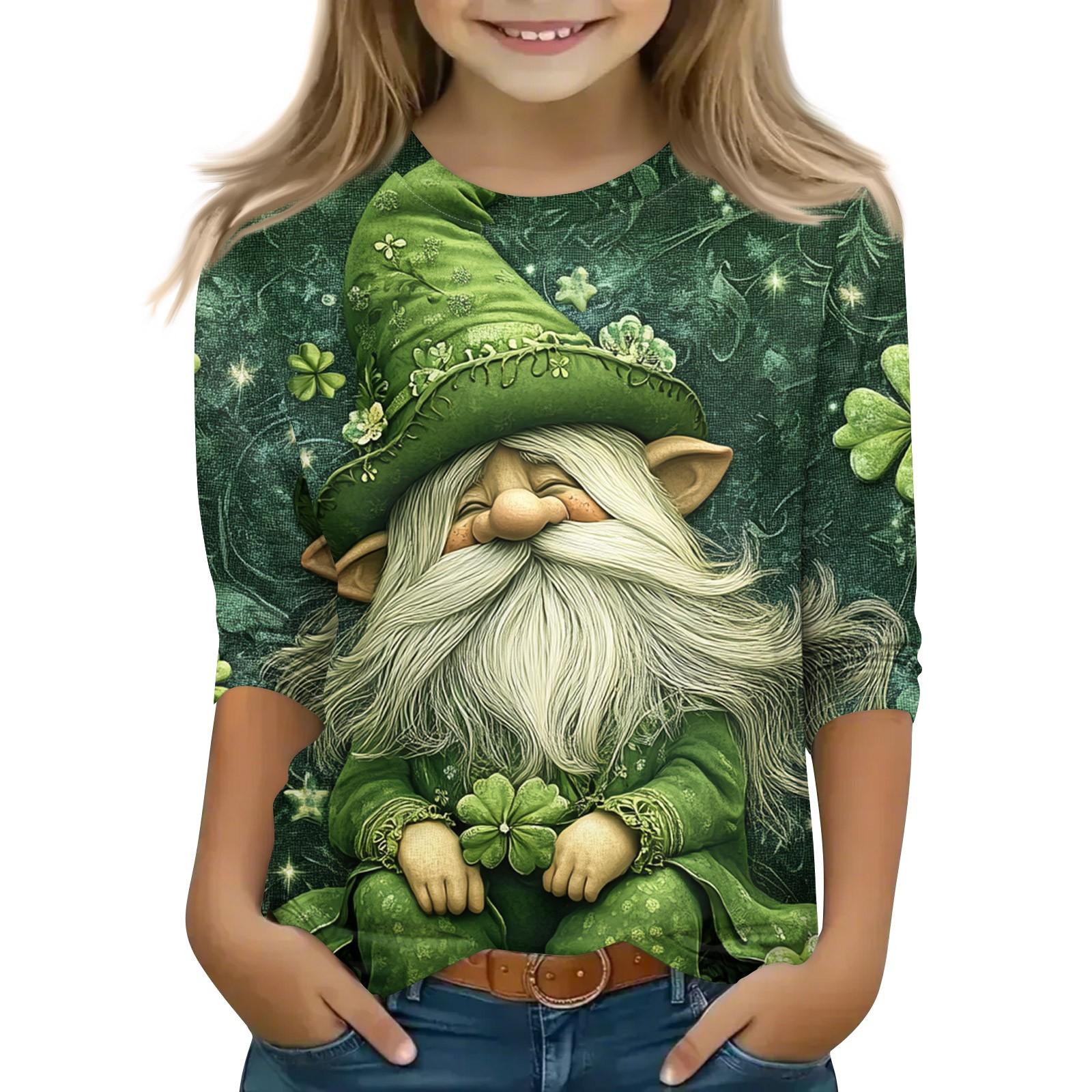 

Топы с принтом для девочек 5-16 лет с круглым вырезом и рукавами 3/4 Футболки Модные топы Наряды Футболки 150 зелёный