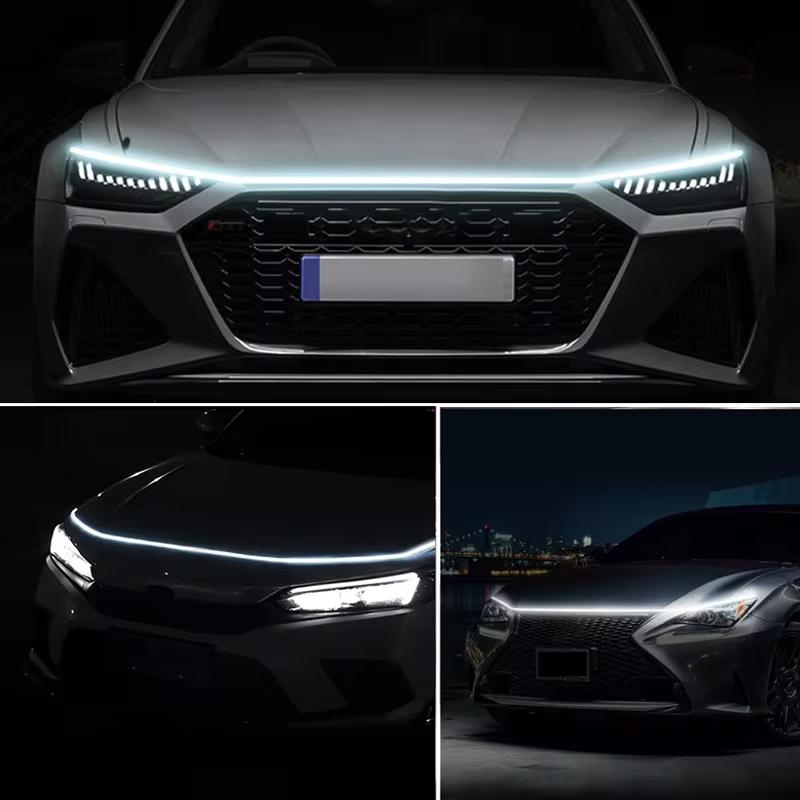 New LED Car Hood Decorative Light Strip Start Scan Dynamic Ambient Light Car Daytime Running Light DRL With Turn Signal Lamp 12V