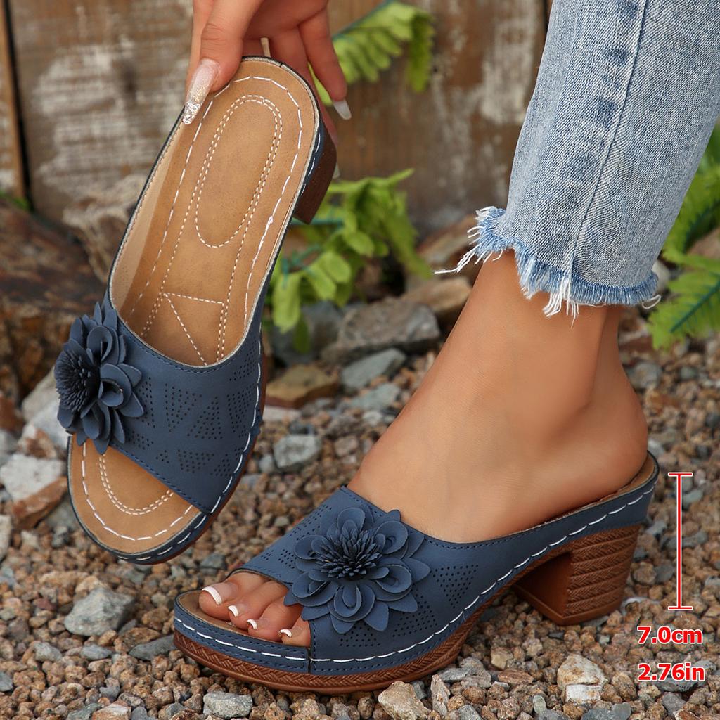 Fashion 2025 New Ladies' Flower Decorative High Heels Sandals Summer Fashion Casual Comfortable Slippers for Women