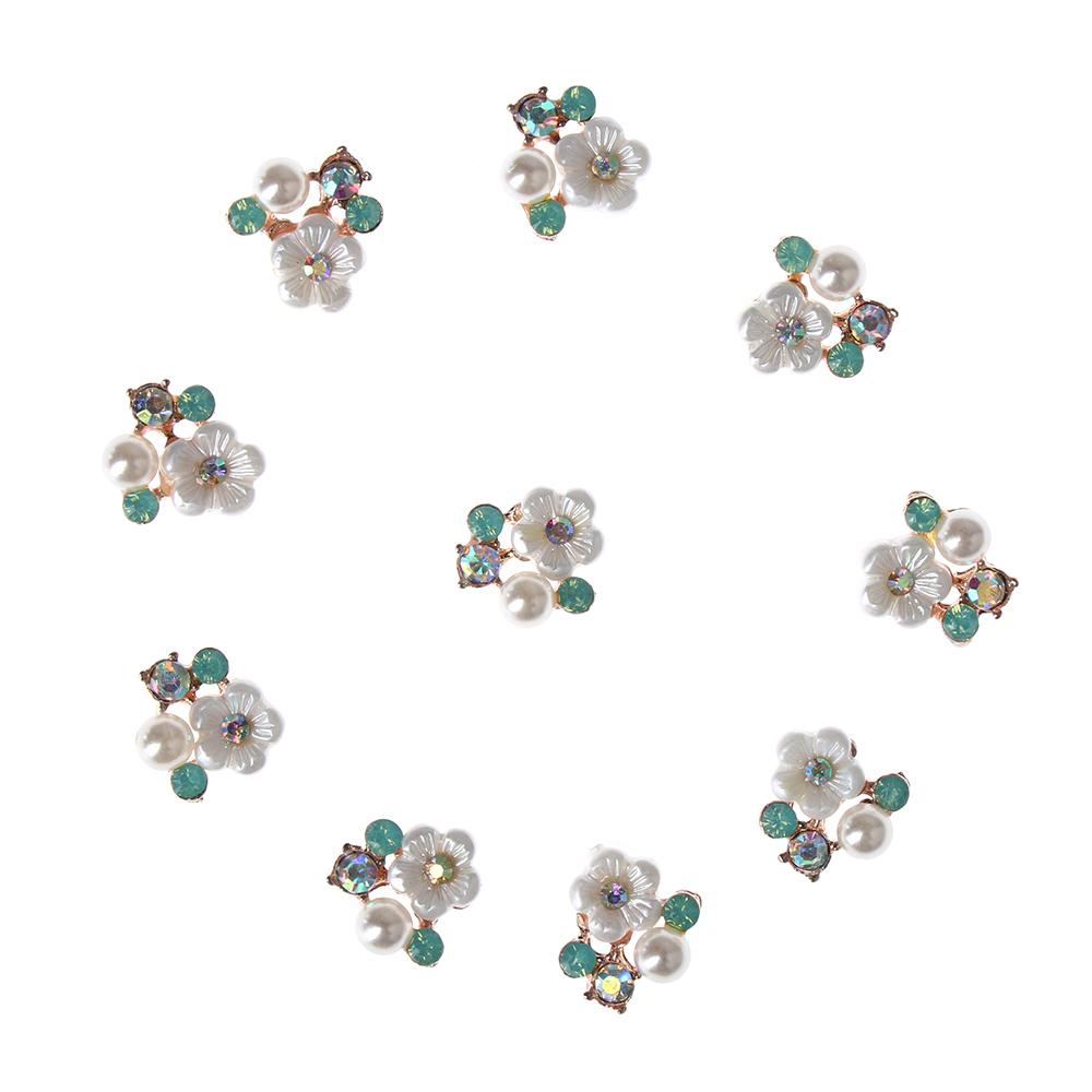 10PCS Pearl Flower Rhinestone Buttons For Hair Pins Clothing Decoration Vintage Buttons DIY Crafts Apparel Sewing Accessories