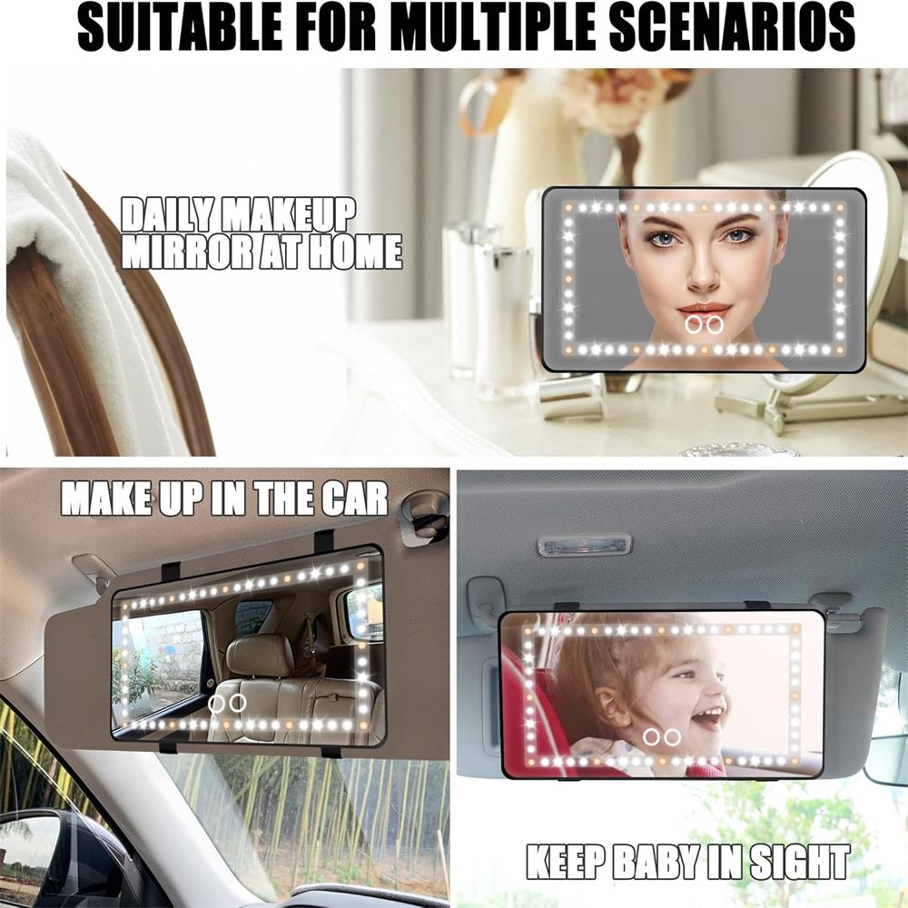 Car Sun Visor Vanity Mirror, Rechargeable Led Light Car Visor Mirror with 3 Lighting Modes,Travel Makeup Mirror with Dimmable Touch Screen for Car