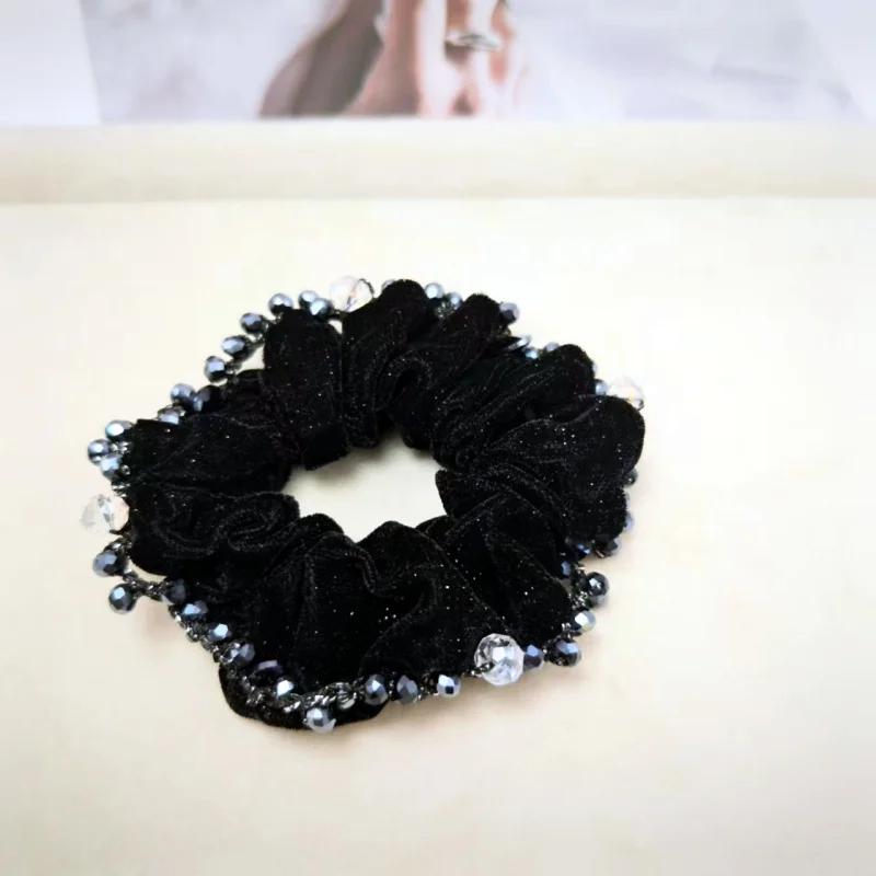 

Простая бархатная резинка для волос в виде толстой кишки, с высоким чувством, с оборкой, с краем в виде листьев, женская, с золотым цветком, с темпераментом, резинка для волос