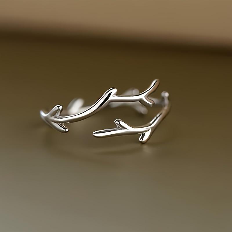 Women's Fashionable Personality Ring Simple Branch Antler Shaped Adjustable Ring for Daily Casual Wear Cute Birthday Christmas Gift