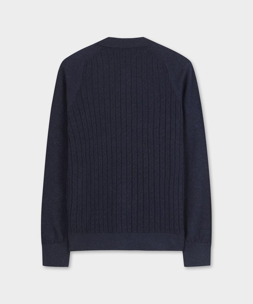 Brooks Brothers Cotton Cable Polo Cardigan (Navy) (Bbwcmmf302)