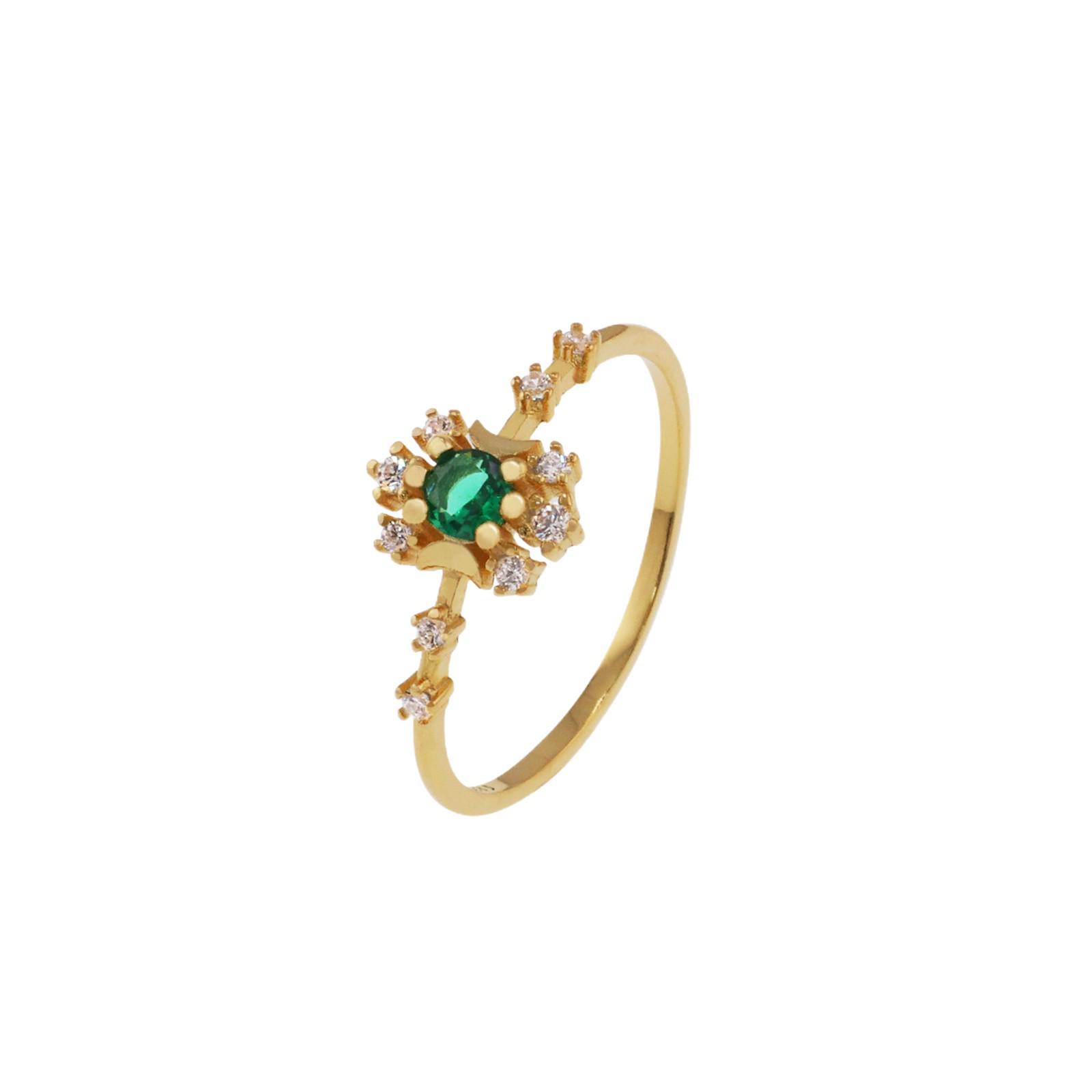 Introducing the Zhenxing S925 Sterling Silver Ring: Gold-Plated Jade Green Moon Design for Women s Luxury Size 5