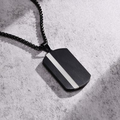 Man Necklace Stainless Steel Jewelry Zircon Inlay Geometric Pendant Black Anti Rust Boyfriend Father Valentine Day Birthday Gift