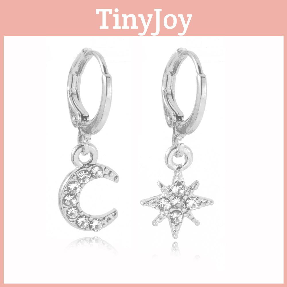 Modern Minimalist Star And Moon Earrings Alloy With Rhinestones Perfect For Celebrations