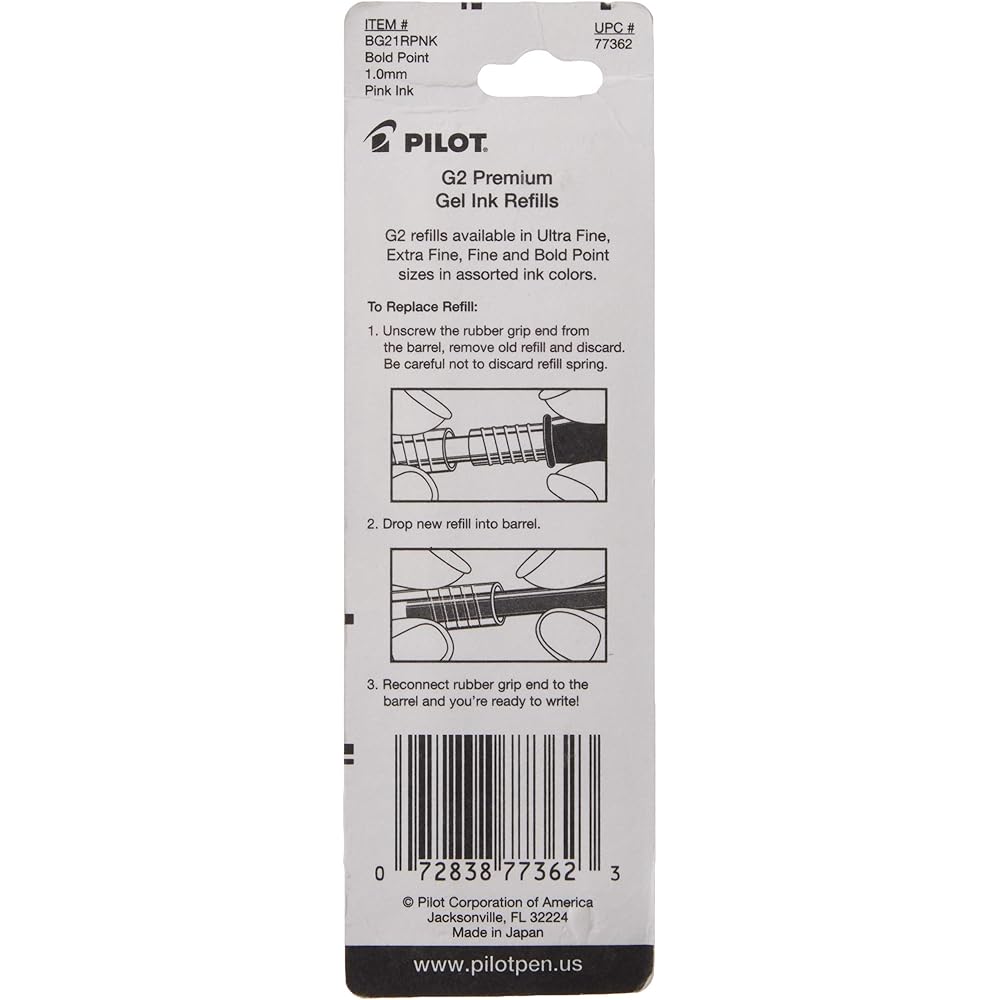 Pilot G2 Gel Ink Refills for Rolling Ball Pens, Bold 1.0mm, 2-Pack