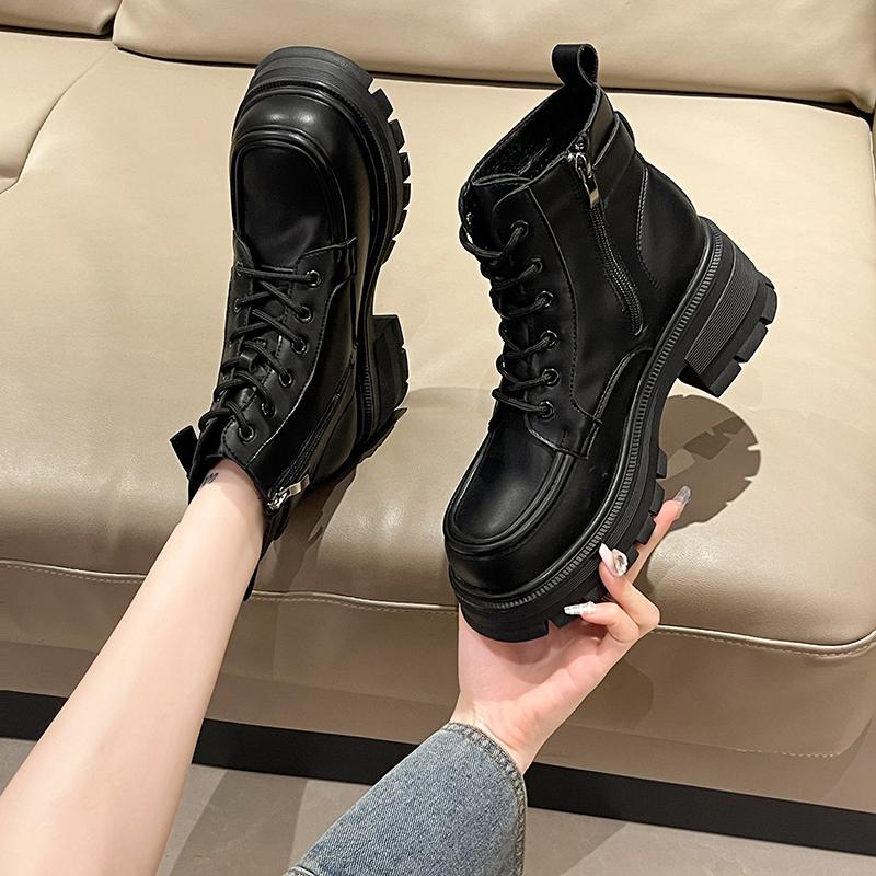 Модные ботинки для женщин Платформа Высокие модные ботинки Боковая молния Шнуровка Теплая — фото 7