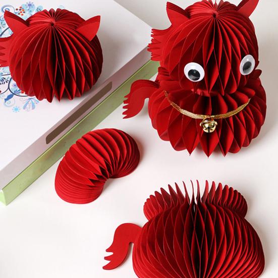 Chinese New Year Horse Figurine Extendable Honeycomb Zodiac Horse Decoration 3D Folding Paper Horse Tabletop Ornament for Spring Festival Home Decor