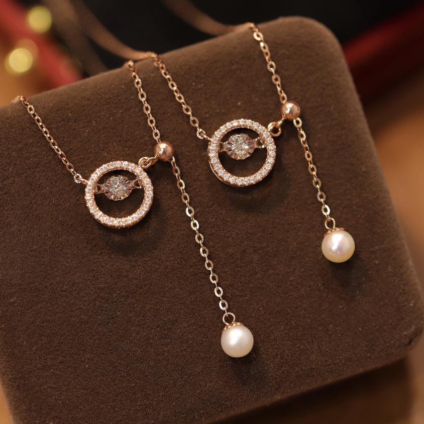 

Luxurious Inlaid Diamond & Pearl Drawstring Necklace, Women s S925 Sterling Silver, Gold-Plated, Elegant Clavicle Chain 925 Silver