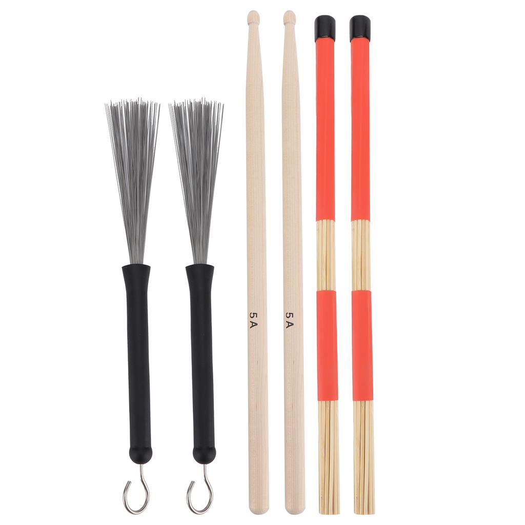 Drum Sticks Set 5A Classic Maple Rod Instrument Accessory with Retractable Brushes for Jazz