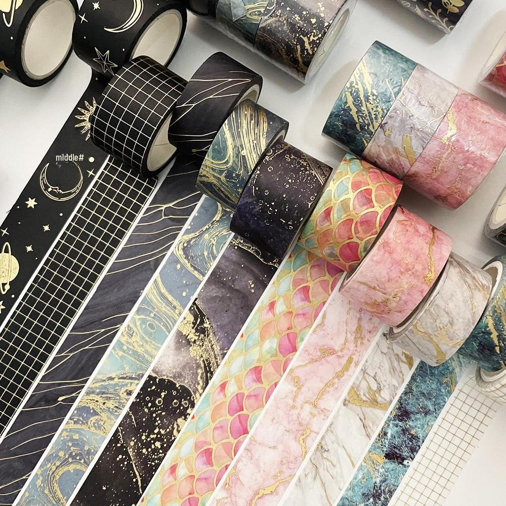Gold Stamping Triple Roll Plastic Sealing & Decorative Paper Tape – Versatile DIY Notebook Accessory, 5 Meters