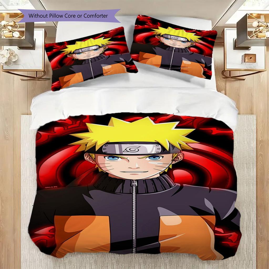 3pc Naruto-themed Printed Bedding Set( Without Core), Soft and Skin-friendly, Suitable for Bedroom or Guest Room