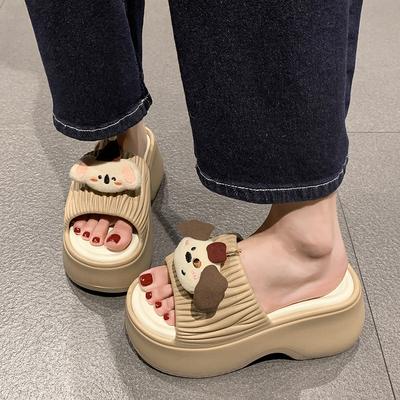 Cartoon Cute Slippers Women Thick-soled Outer Wear 5 Spring New Fashion Internet Celebrity Height Increase One Word Cool Slippers