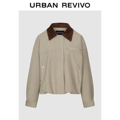 UR Women's Contrast Lapel Zipper Pocket Jacket