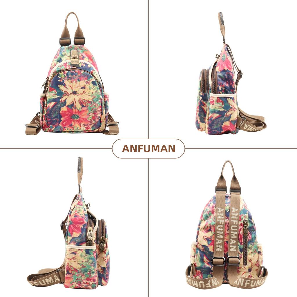 ANFUMAN Small Backpack with Wallet for Women, Mini Waterproof Colorful Print Backpack, Leisure Travel Bag, Drawstring, Size M, Casual.