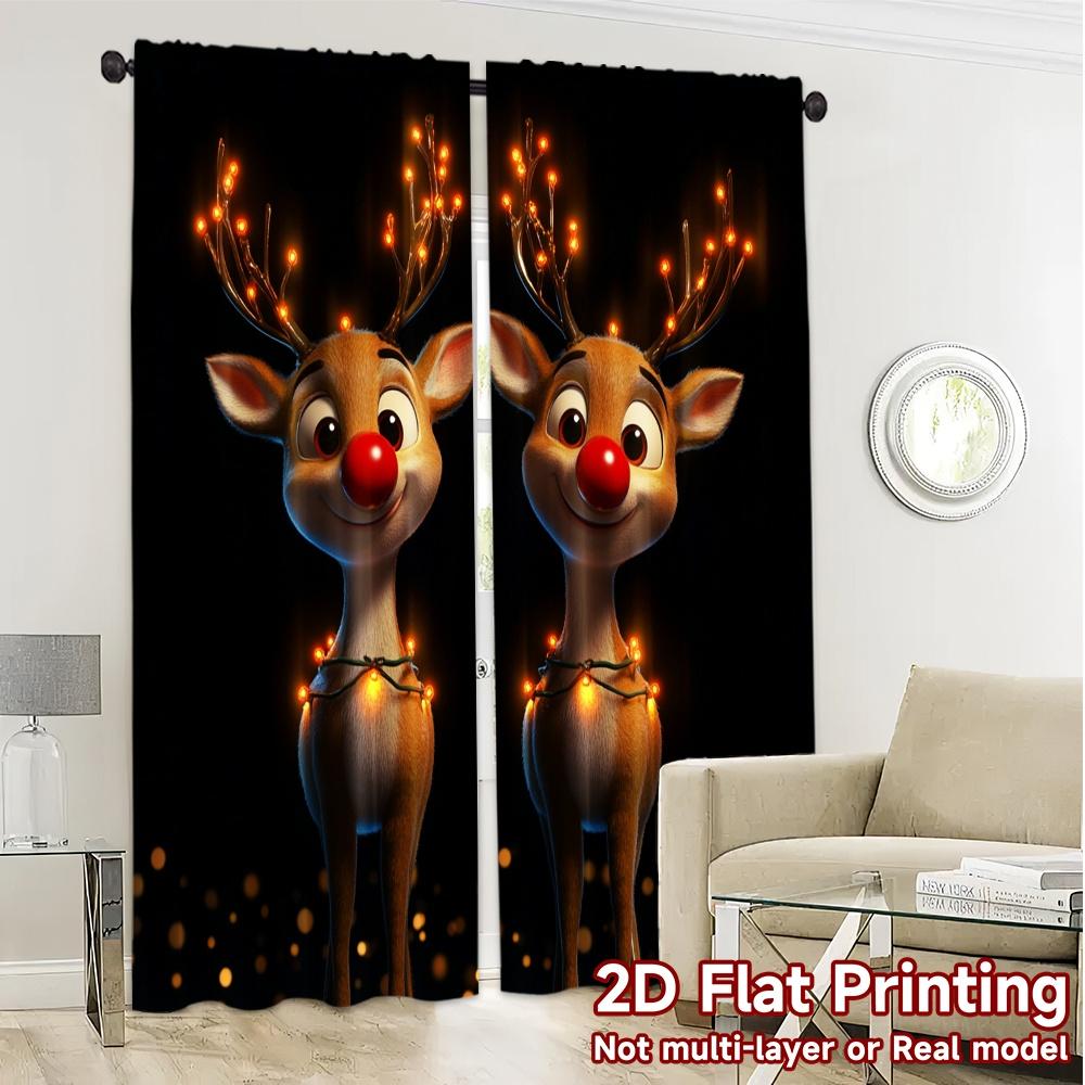 2pcs,Curtains Cute Rudolph Christmas (3) Modern Fashionable Curtains Durable 100% Polyester Fabric Curtains Thermal Insulation,