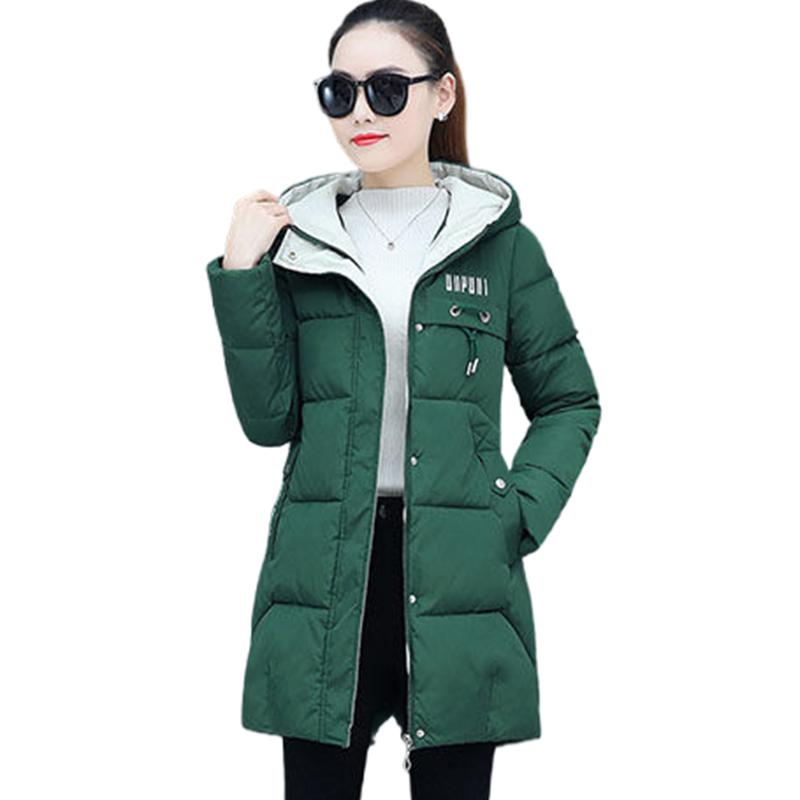 Winter Frauen Parkas Casual Mit Kapuze Jacke Herbst Warme Brief Drucken Lange Weibliche Mantel Zipper Oberbekleidung