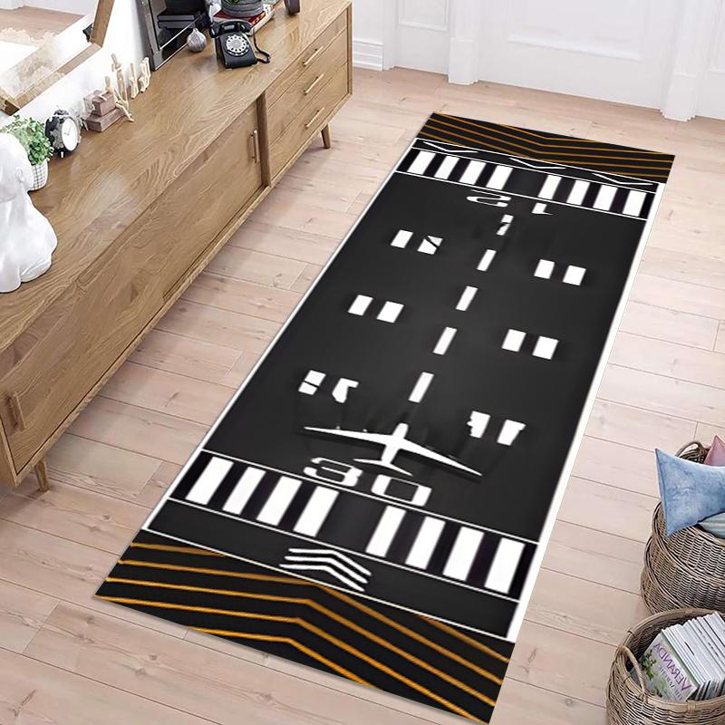 3D Visual Airplane Runway Long Runner Rug Aviation Enthusiast Durable Fade-resistant Non-slip Carpet for Hallway Entryway