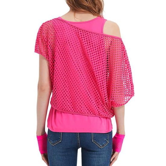 2Pcs/Set Women Mesh Top Vest Set Bright Color O-Neck Short Sleeve Mesh Cropped Tops Racerback Pullover Vest Set