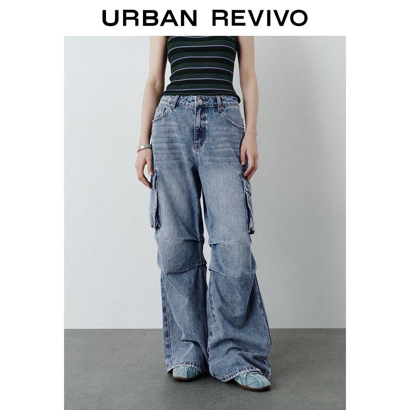 

UR Women s Pleated Washed Denim Cargo Pants 28