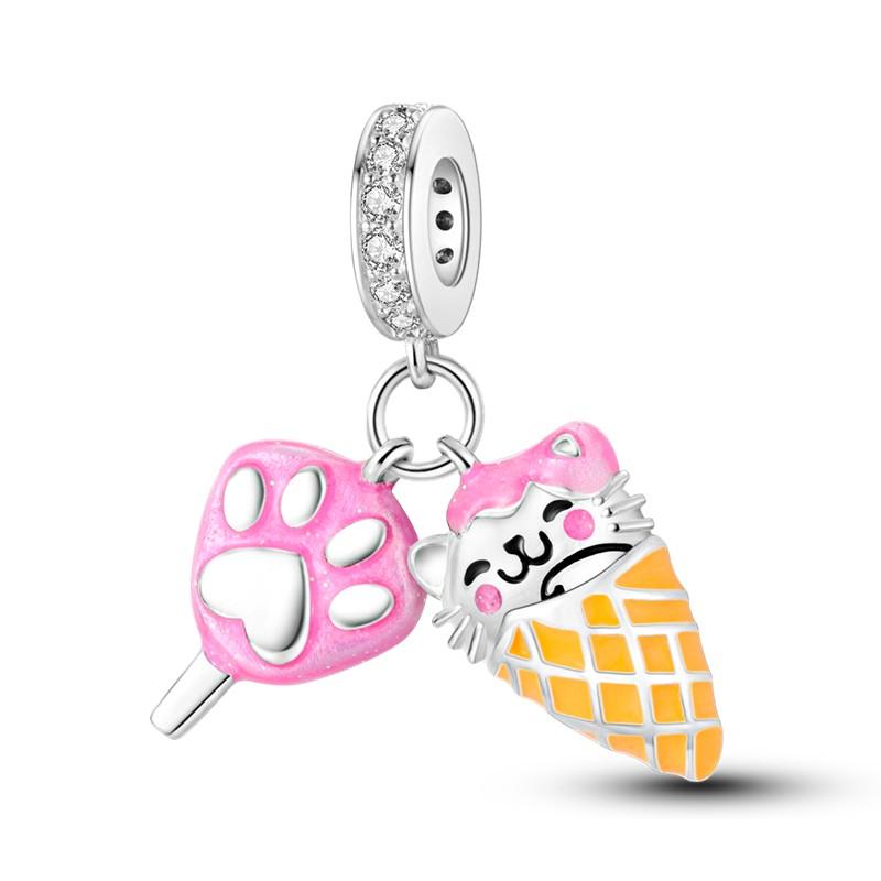 Lovely Cat Series Charms Beads Copper Love Heart Cats Dangle Fit Bracelet Necklace Diy Jewelry Gift Marking