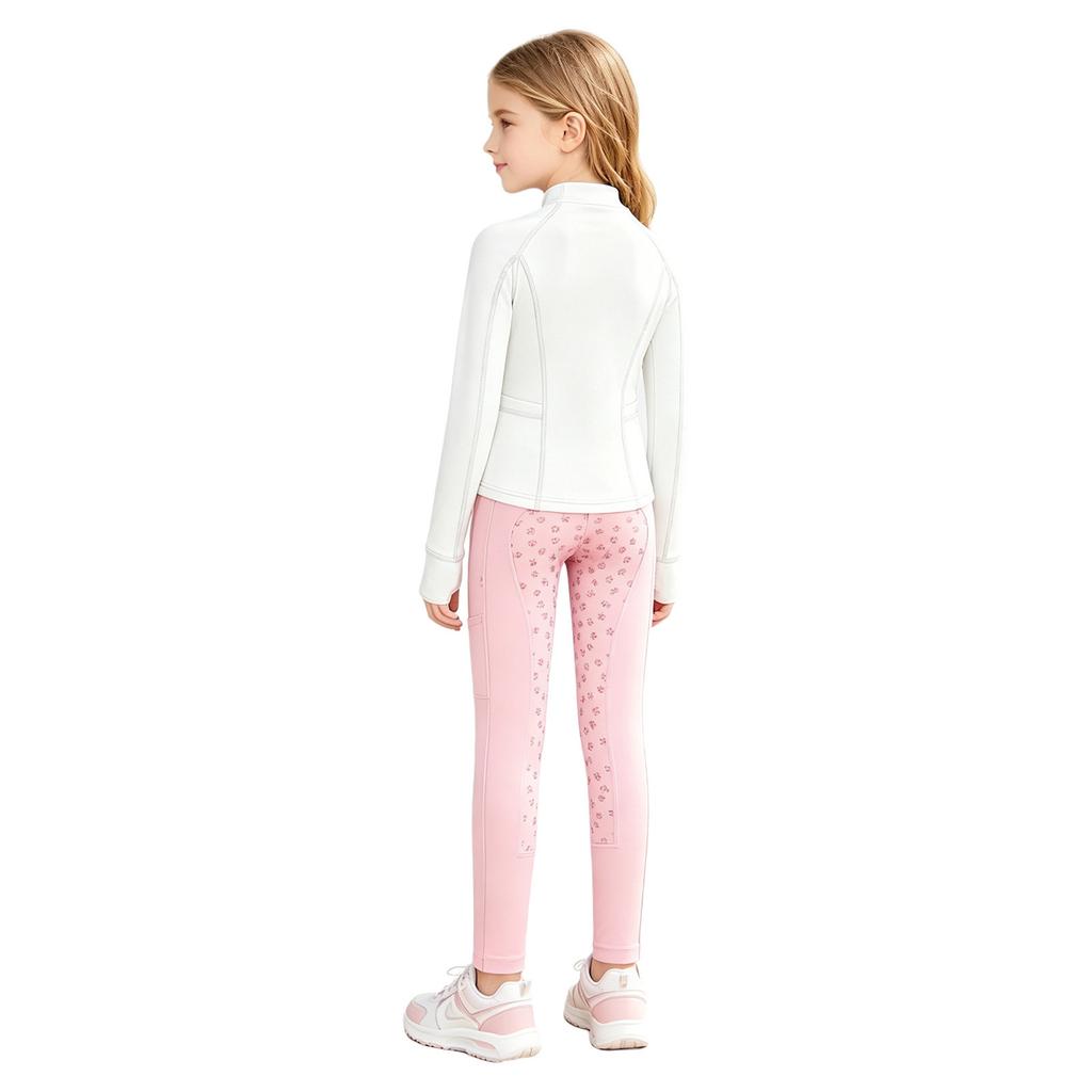 Tenue d'équitation pour filles Ensemble à col montant, manches longues avec trous pour les pouces, pull à fermeture éclair avec pantalon d'équitation à grip intégral antidérapant pour l'entraînement