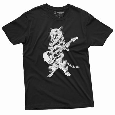 Katze Gitarrist Rockmusik T-Shirt Musikband Rock Jazz Country Gitarrist T-Shirt | Gitarrenspieler Geschenke Herren Damen Shirts