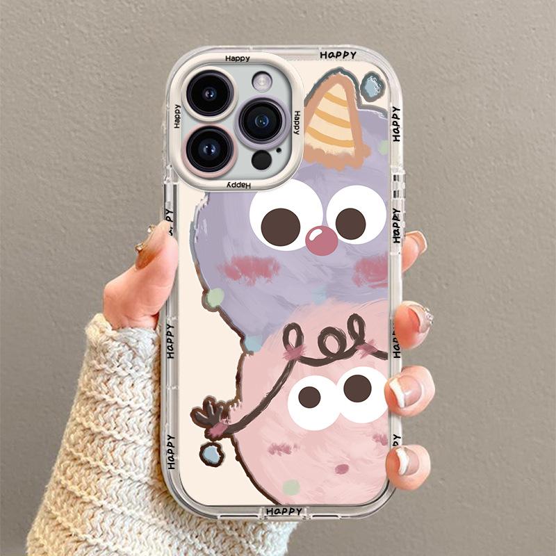 Cute Briquette Suitable for Apple 16promax Mobile Phone Case Painted with Bracelet 15pro Cartoon Cream Mirror 14p