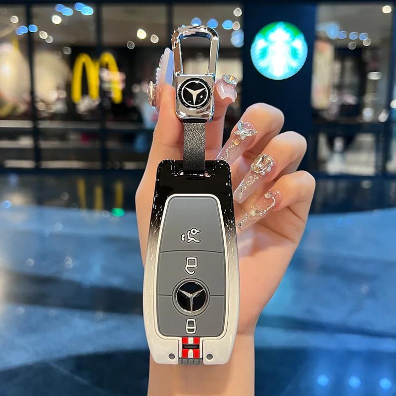 Car Sticker New Style Car Key Case Cover Holder Shell Fob For Mercedes Benz A C E S G Class GLC CLE CLA GLB GLS W177 W205 W213 W