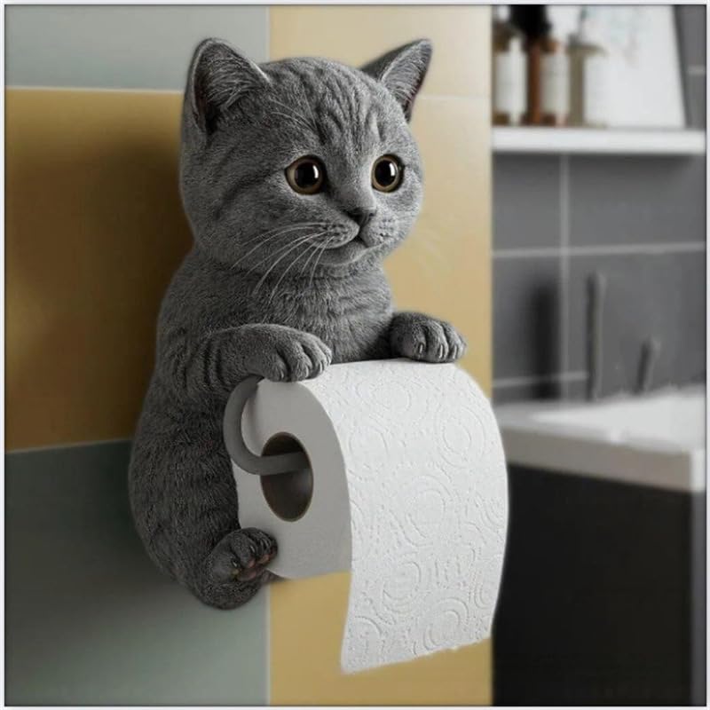 Cat Toilet Paper Holder,Resin Cat Toilet Paper Holder Wall Mounted,Cute 3D Cat Paper Roll Storage,for Dorm Home Rv Restroom Travel Kitchen