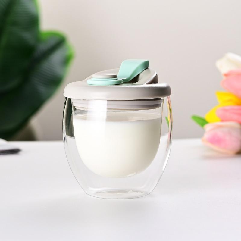 250ml Cute Silicone Cover Double Wall Insulated Glass Coffee Cup, Milk and Juice Beverages, Portable for Home Use 250ml