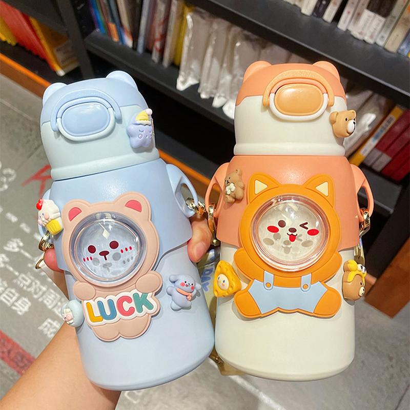 520ml Charming Kids Thermos Bottle With Straw Lightweight Stainless Steel Spacious Boys Girls Student Water Cup Leak Proof Kettle