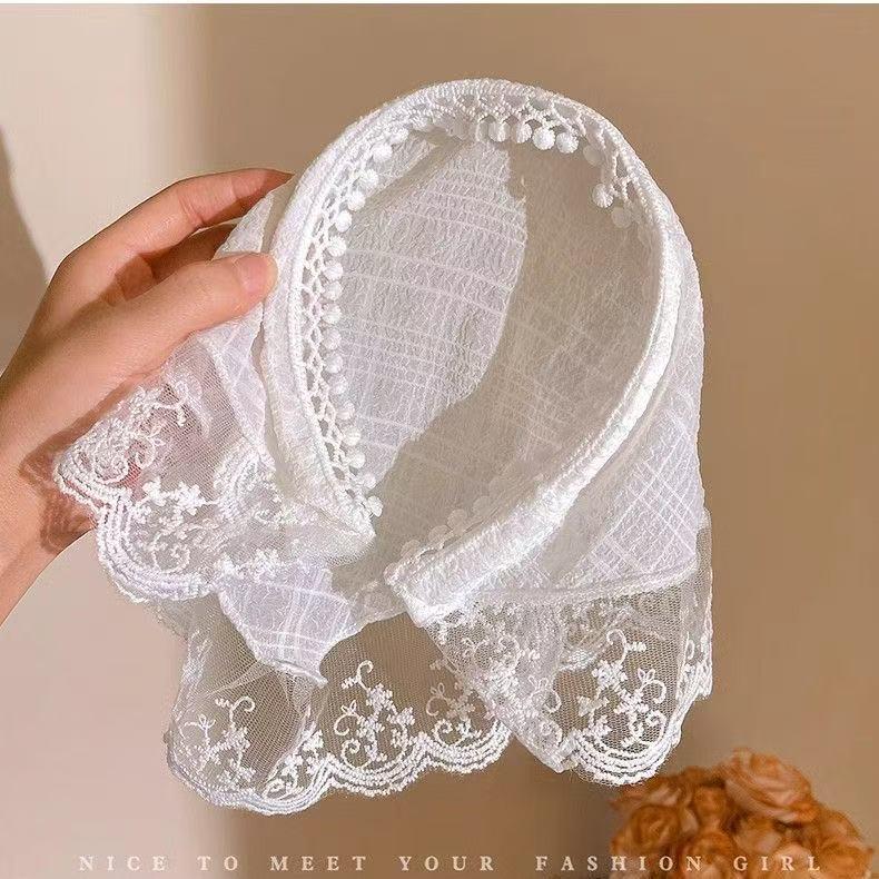 Pastoral French Lace Triangle Hair Scarf and Headband for Spring Outings