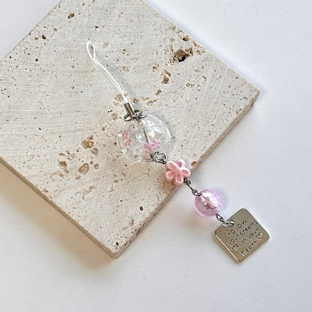 Romantic Sakura Wind Chime Letter Card "follow Your Dreams Trust Your Heart " Mobile Phone Chain for Women Bag Accessory Jewelry 1