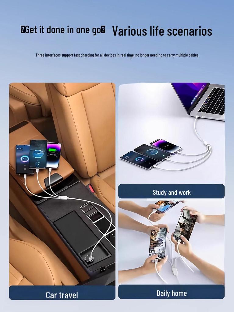 Boxin 120W 3-in-1 Fast Charging Cable for Apple & Android Devices