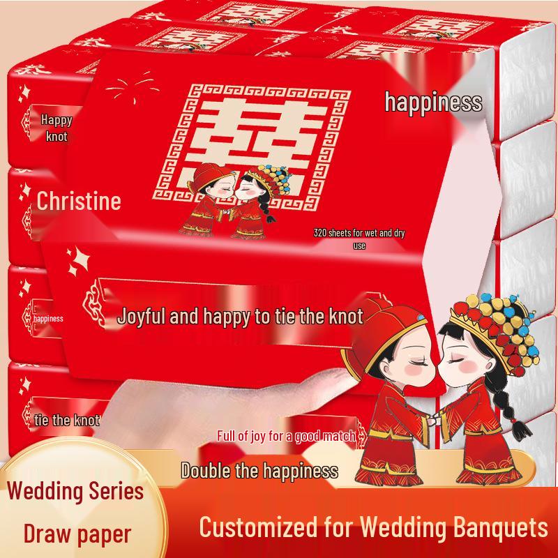 Happy Union Wedding Napkins: Elegant Table Setting & Gift Box Packaging for Banquets and Celebrations