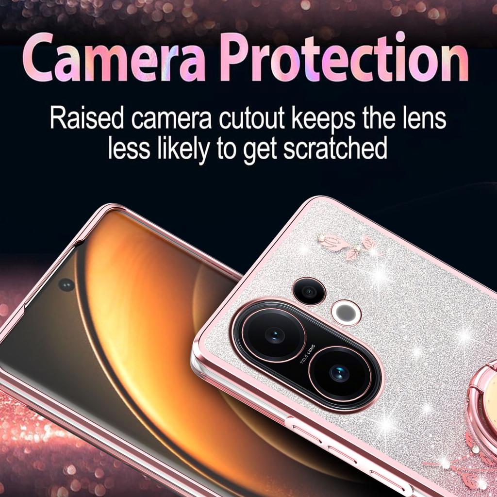 KADEM Für vivo S30 5G Hülle Ring Ständer TPU Blumen Handyhülle Gradient Glitzer