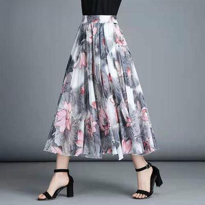 Sommer Chiffon Skjørt Langt Plus Size skjørt Bohemian Floral Big Swing Dame Strandskjørt Langt skjørt A-linje dameskjørt