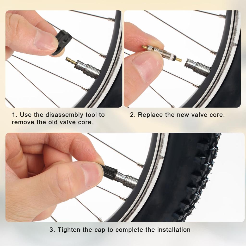 Valve Core Repair Kit for Presta, Including 10pcs Valve Cores, 10pcs Tyre Valve Core Stem Caps and Valve Core Remover Removal Tool Tubeless Valve