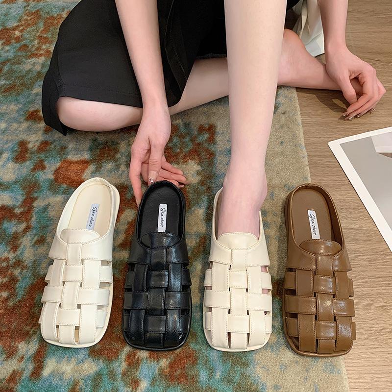 Fashion 2024 New Type Slippers Women's Outside Baotou Roman Half Slippers Flat Bottom Beach Shoes Women Sandals  Zapatos De Mujer