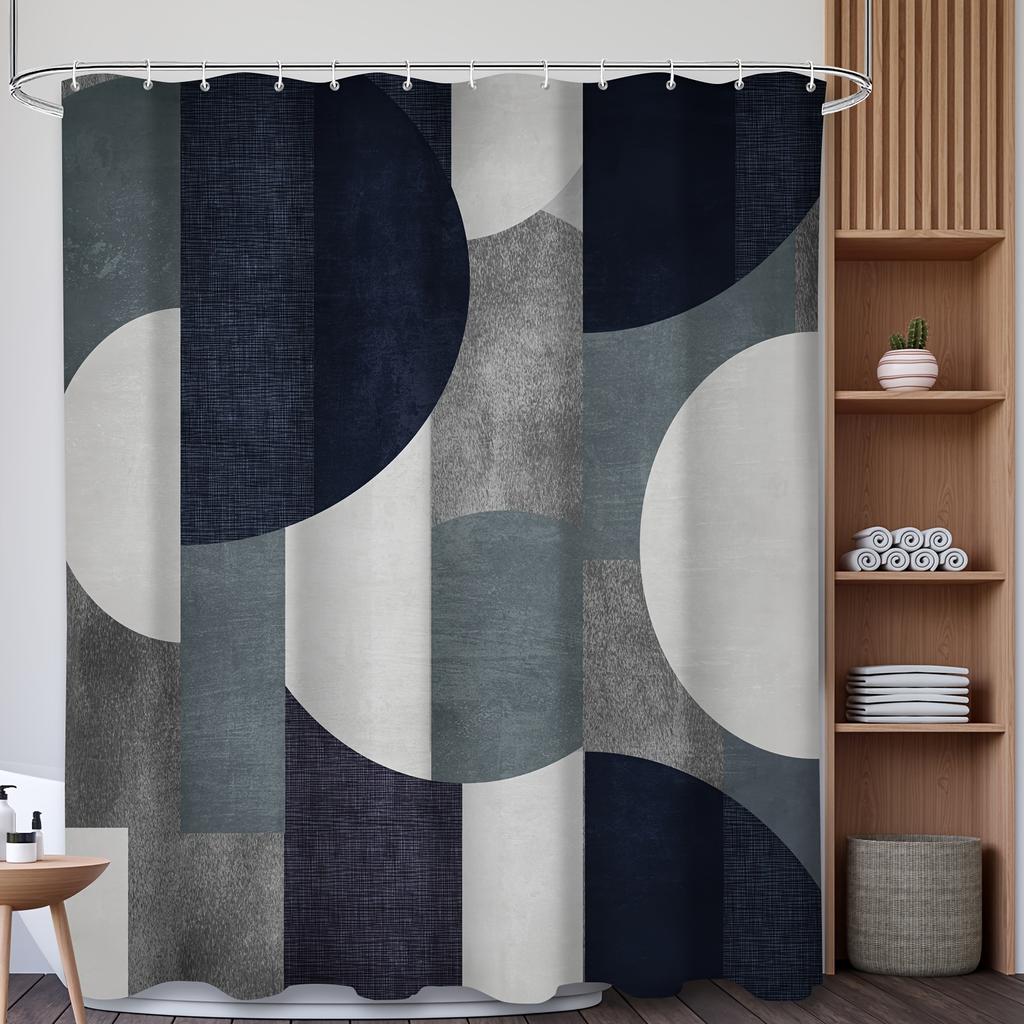1pc Exquisite Geometric Pattern Shower Curtain, Creative Simple Shower Curtain, Bathroom Partition Decorative Shower Curtain
