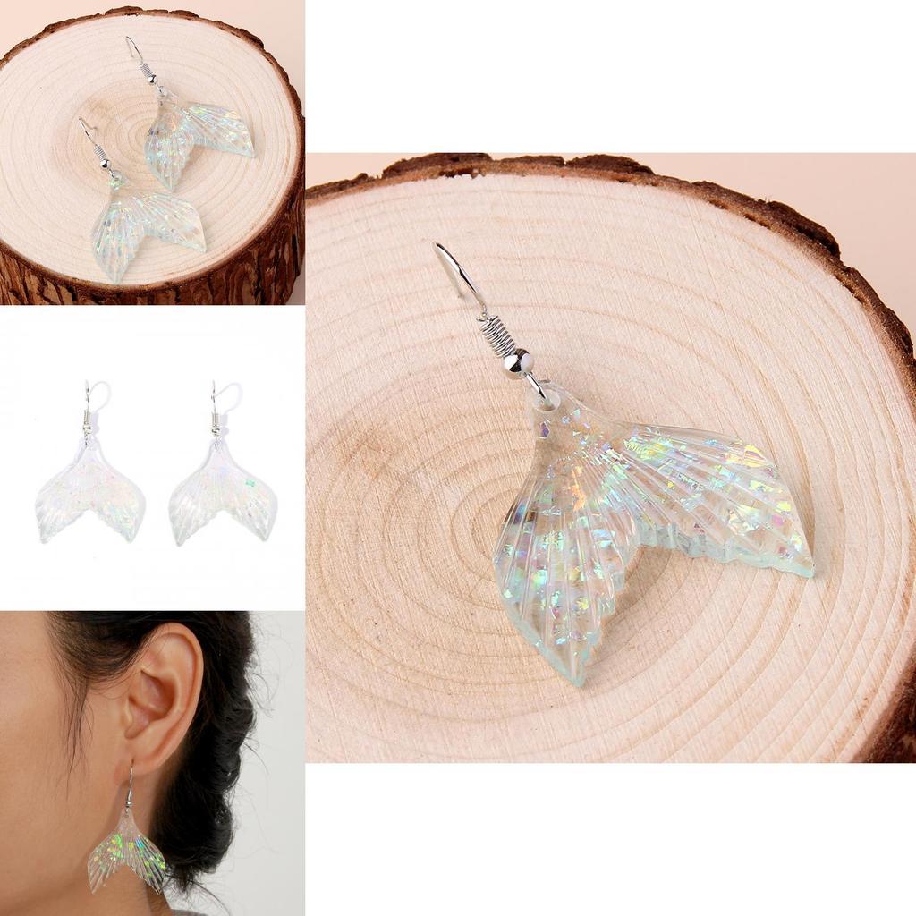 Trendy Fish Tail Dangle Earrings With Design In Blue Acrylic For Summer Beach Wear Women