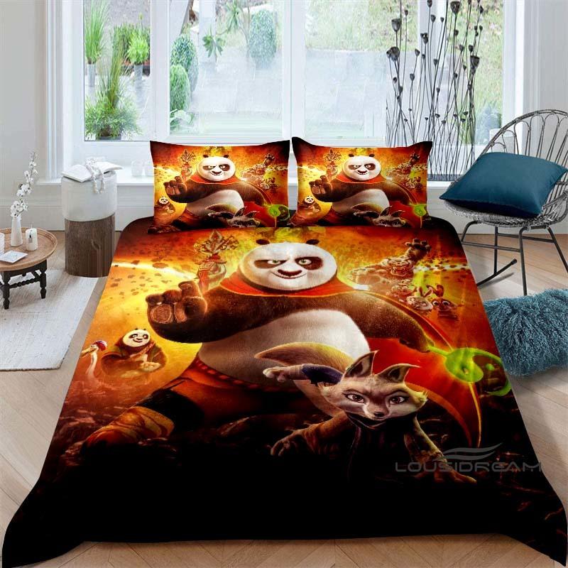 Das Bettwäsche-Set mit "Kung Fu Panda"-Aufdruck enthält einen Bettbezug und zwei Kissenbezüge und bietet Ihnen ein luxuriöses und komfortables