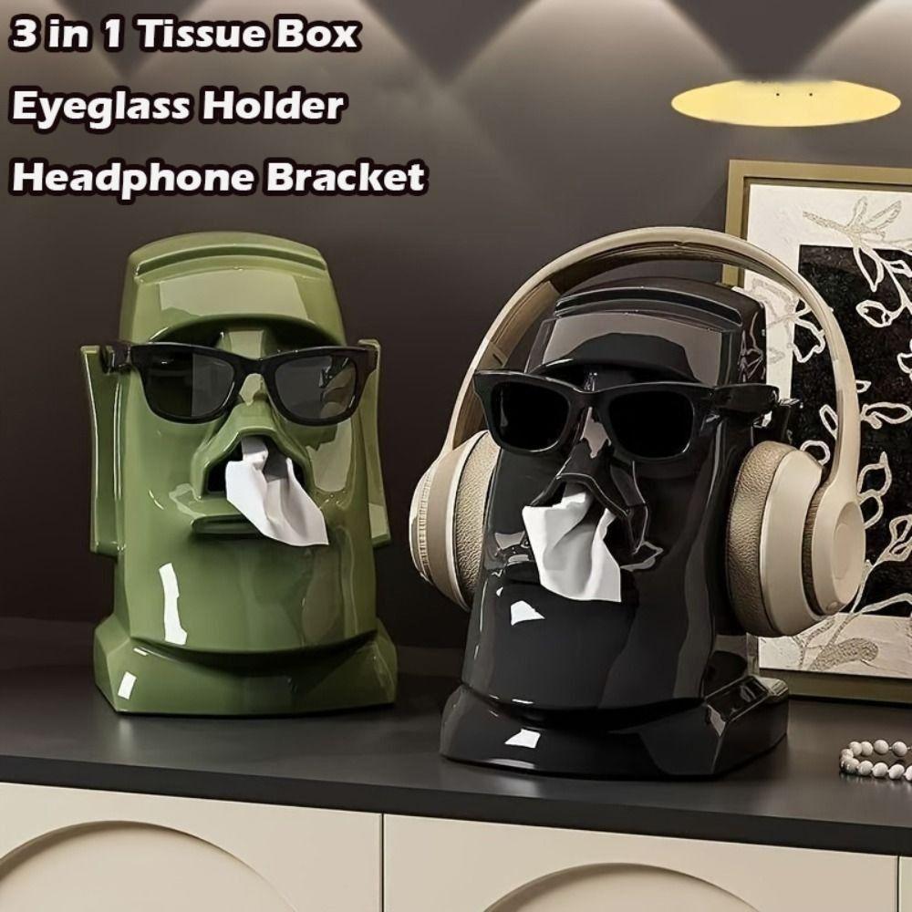 Moai Statue Tissue Box 3 in 1 Headphone Bracket Creative Paper Towel Box  Car Decor