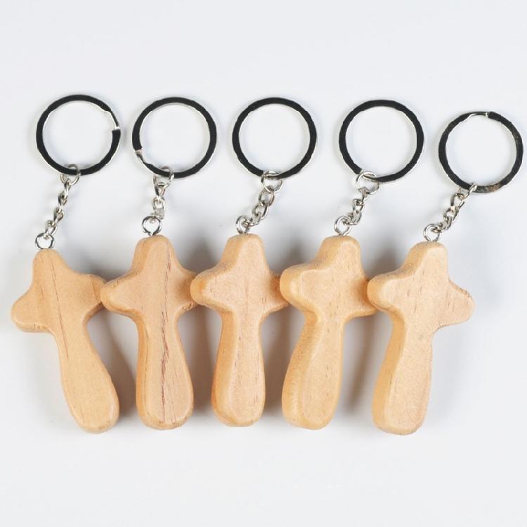 Wooden Comfort Cross Keychain Christian Religious Cross Keychain Bag Pendant