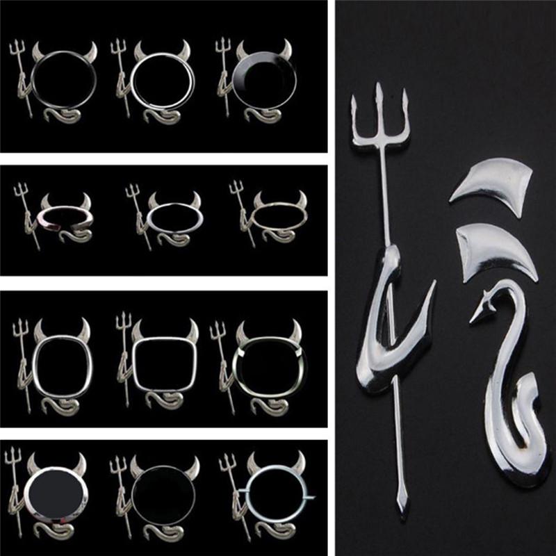 Macxy 3D Chrome Teufel-Abziehbilder Set – 4 Aufkleber Mit Hörnern, Gabelarm & Schwanz – Individuelles Dämon-Design Für Auto Oder LKW – Carstyling Lustig & Auffällig